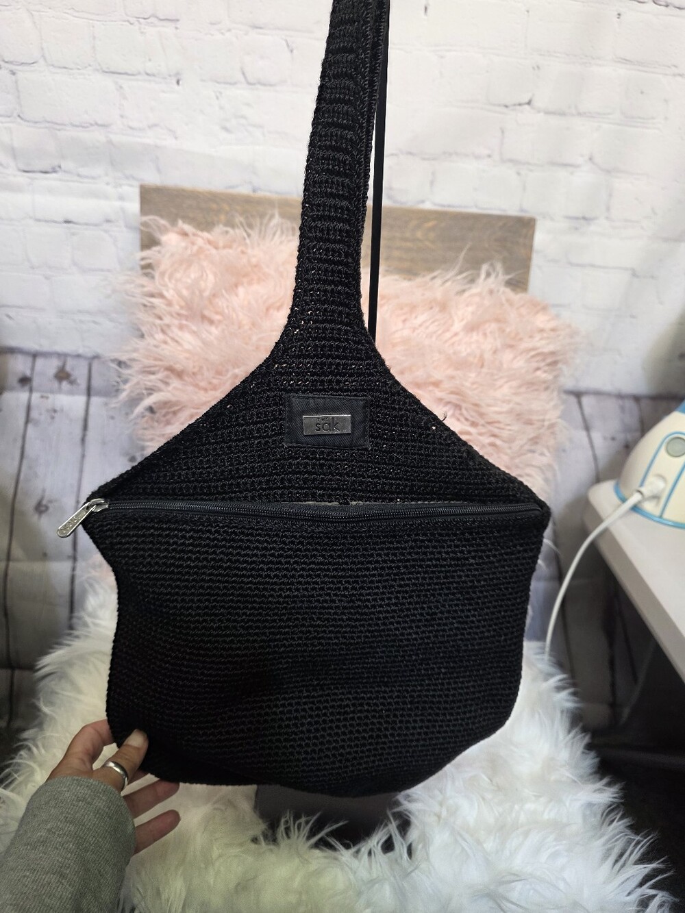 The Sak Black Crochet Shoulder Crossbody Bag